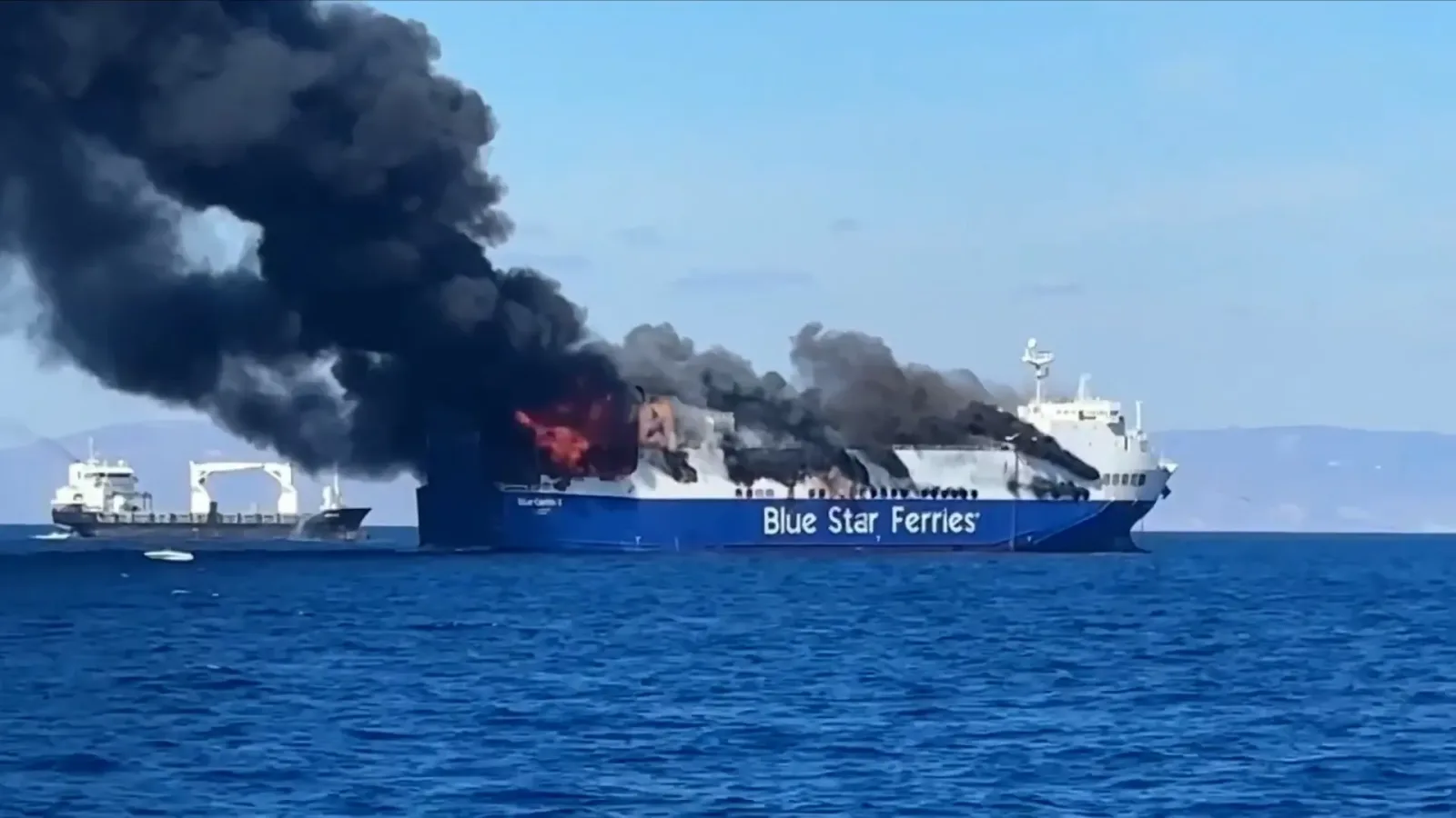 Huge fire on vehicle ferry off Mykonos prompts mass evacuation